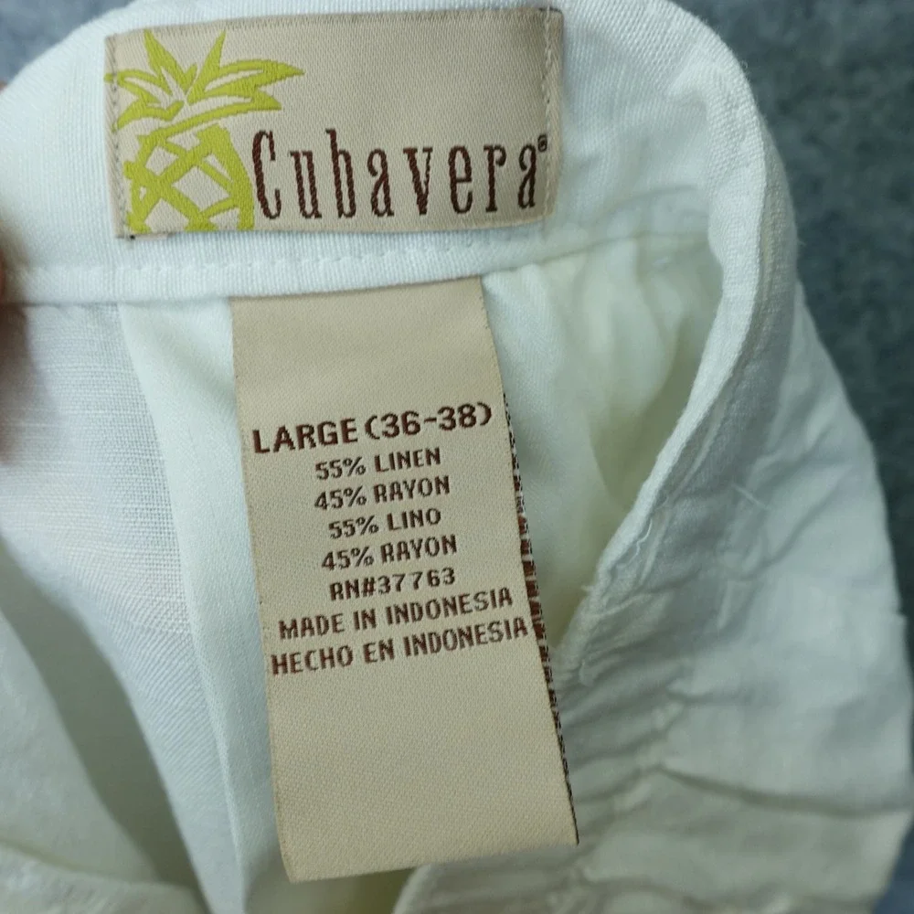 Cubavera Linen Pants Mens LARGE White Beach Summer Drawstring Trousers 35x33